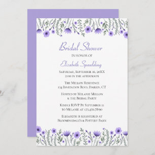 Lavender Purple Watercolor Floral Bridal Shower Invitation
