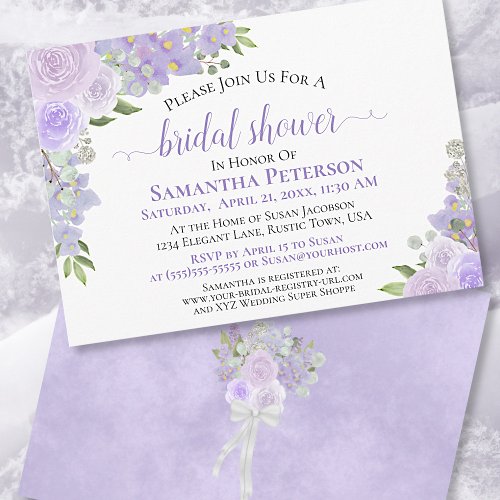Lavender Purple Watercolor Floral Bridal Shower Invitation