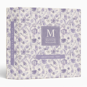 Lavender Purple Watercolor Floral Flowers Pattern 3 Ring Binder