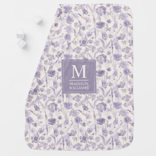 Lavender Purple Watercolor Floral Flowers Pattern Baby Blanket