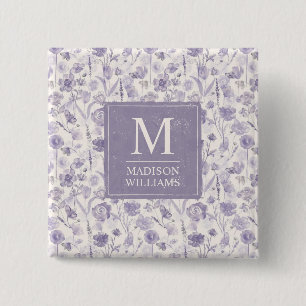 Lavender Purple Watercolor Floral Flowers Pattern Button