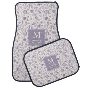 Lavender Purple Watercolor Floral Flowers Pattern Car Floor Mat