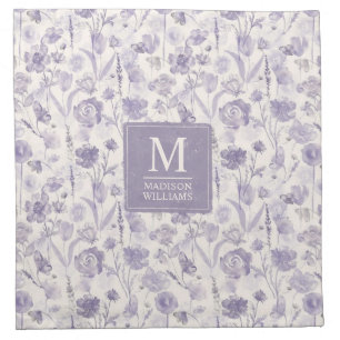 Lavender Purple Watercolor Floral Flowers Pattern Cloth Napkin