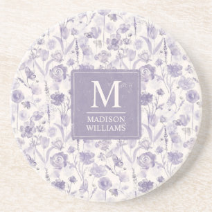 Lavender Purple Watercolor Floral Flowers Pattern Coaster