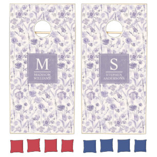 Lavender Purple Watercolor Floral Flowers Pattern Cornhole Set