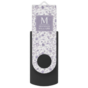 Lavender Purple Watercolor Floral Flowers Pattern Flash Drive