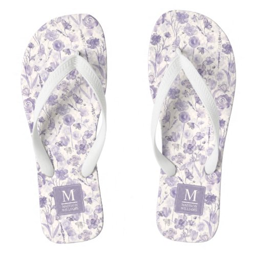Lavender Purple Watercolor Floral Flowers Pattern Flip Flops