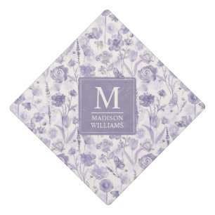 Lavender Purple Watercolor Floral Flowers Pattern Graduation Cap Topper