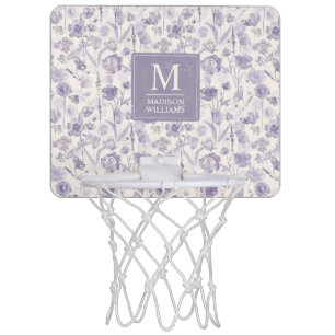Lavender Purple Watercolor Floral Flowers Pattern Mini Basketball Hoop