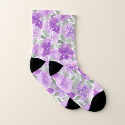 Lavender Purple Watercolor Floral Pattern Socks