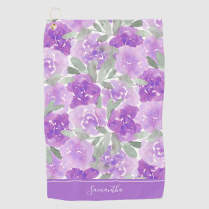 Lavender Purple Watercolor Floral Personalized Golf Towel
