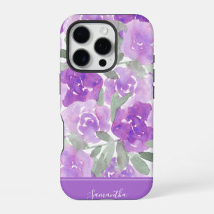 Lavender Purple Watercolor Floral Personalized iPhone 16 Pro Case