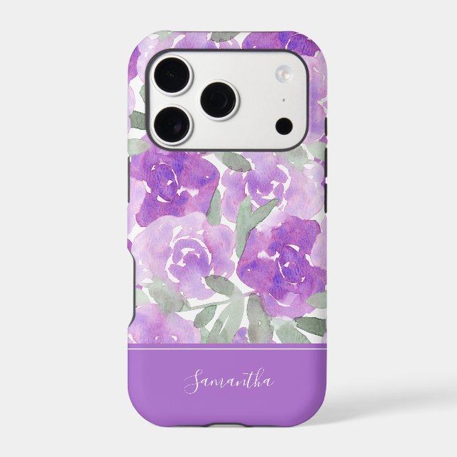 Lavender Purple Watercolor Floral Personalized iPhone Case (Back)
