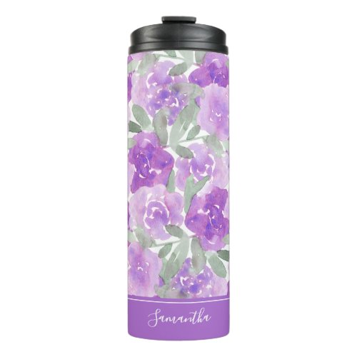 Lavender Purple Watercolor Floral Personalized Thermal Tumbler