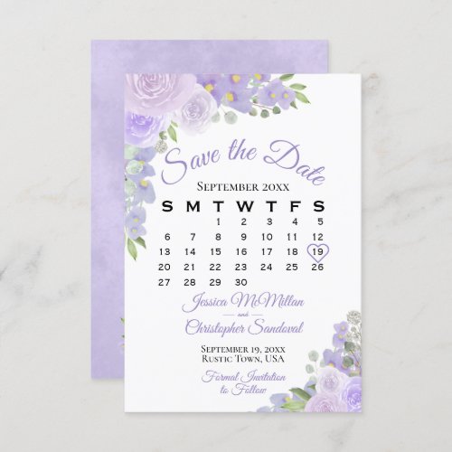 Lavender Purple Watercolor Floral Wedding Calendar Save The Date