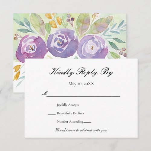 Lavender Purple Watercolor Floral Wedding RSVP Card