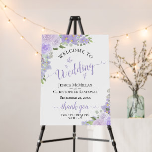 Lavender Purple Watercolor Floral Wedding Welcome Foam Board