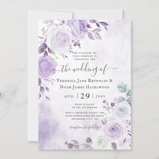 Lavender Purple watercolor Florals Invitation (Front)