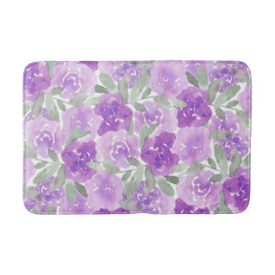 Lavender Purple Watercolor Flowers Bath Mat