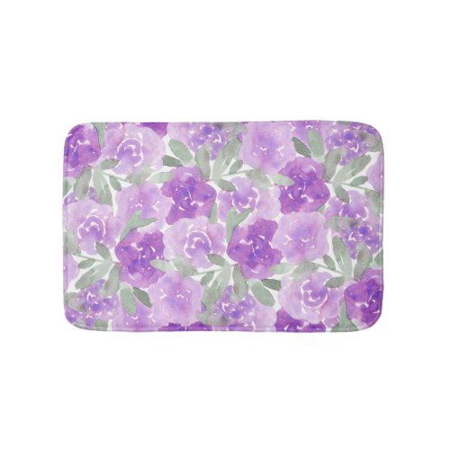 Lavender Purple Watercolor Flowers Bath Mat