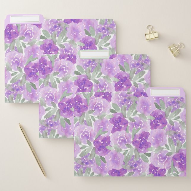 Lavender Purple Watercolor Flowers File Folder (Set)