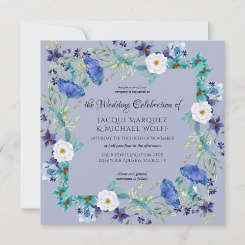 Lavender Purple Watercolor Poppy Floral Wedding Invitation