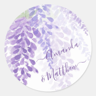 Lavender Purple Watercolor Wisteria Blooms Wedding Classic Round Sticker
