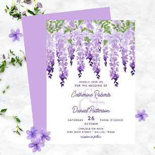 Lavender Purple Watercolor Wisteria Wedding Invitation