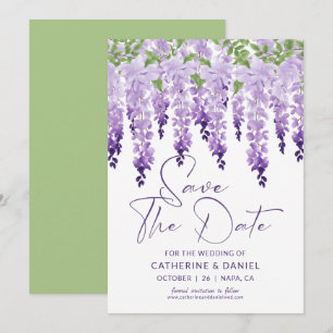 Lavender Purple Watercolor Wisteria Wedding Save The Date