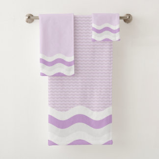 Lavender Purple Wavy Stripes Seamless Pattern Bath Towel Set