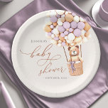 Lavender Purple We Can Bearly Wait! Baby Shower Paper Plates<br><div class="desc">We Can Bearly Wait! :) This little bear is waiting for the big baby party, sitting in a hot air balloon built out of lavender, brown and cream balloons. Whimsical watercolors and modern typography complement the design. Personalize this cute Bear Baby Shower item with your baby shower details easily and...</div>