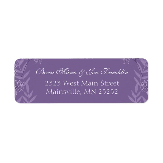 Lavender Purple Wedding Botanical Label (Front)