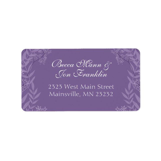Lavender Purple Wedding Botanical Label (Front)
