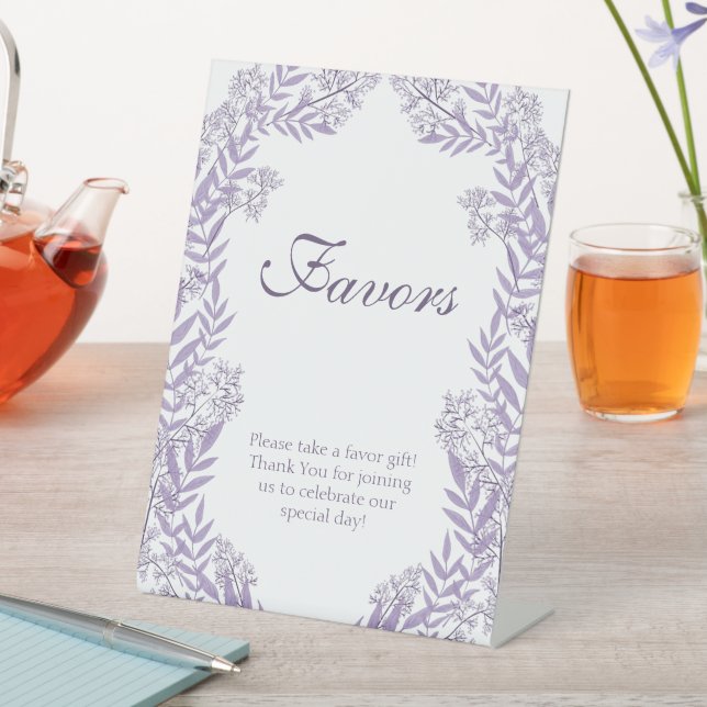 Lavender Purple Wedding Botanical Pedestal Sign (In SItu)
