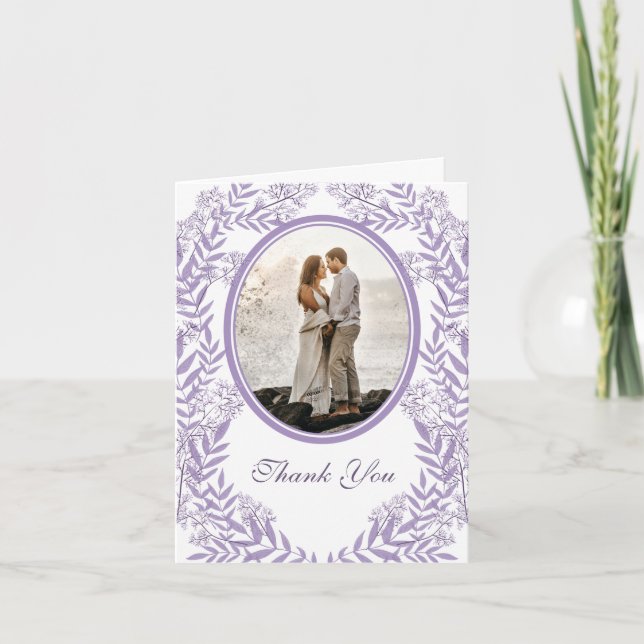 Lavender Purple Wedding Botanical Thank You Card (Front)