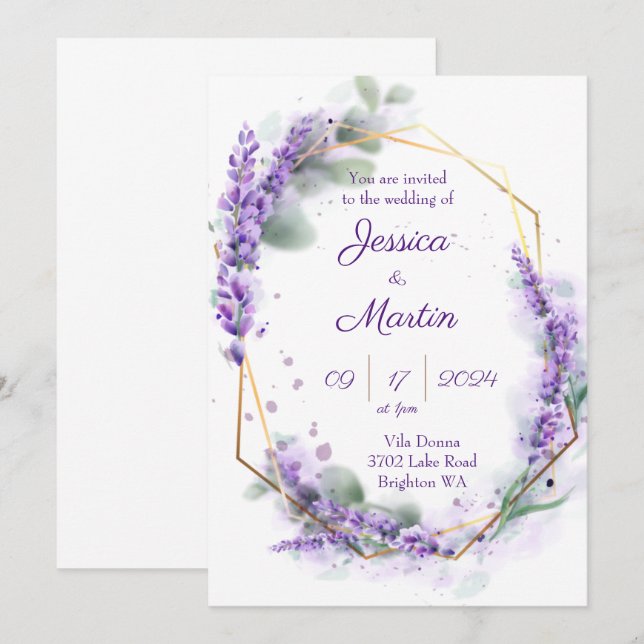 Lavender purple wedding invitation  (Front/Back)