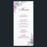 Lavender Purple Wedding Menu Card<br><div class="desc">This lavender-purple wedding menu card features white and purple watercolor peonies,  lavender,  geometric shapes,  and elegant modern typography. Ideal for an outdoor wedding. Find matching items in Lavender Purple Floral Wedding Collection.</div>
