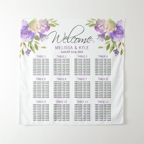 Lavender Purple  Wedding Seating Chart Welcome Tapestry