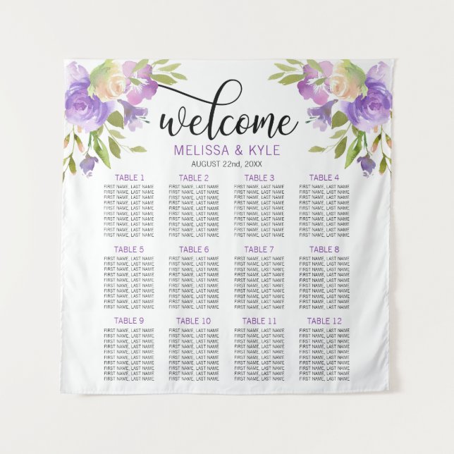 Lavender Purple  Wedding Seating Chart Welcome Tapestry (Front)