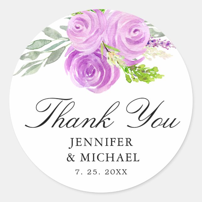 Lavender Purple Wedding Thank You Favor Classic Round Sticker (Front)