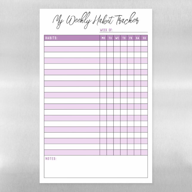 Lavender Purple Weekly Habit Tracker Magnetic Dry Erase Sheet (Vertical)