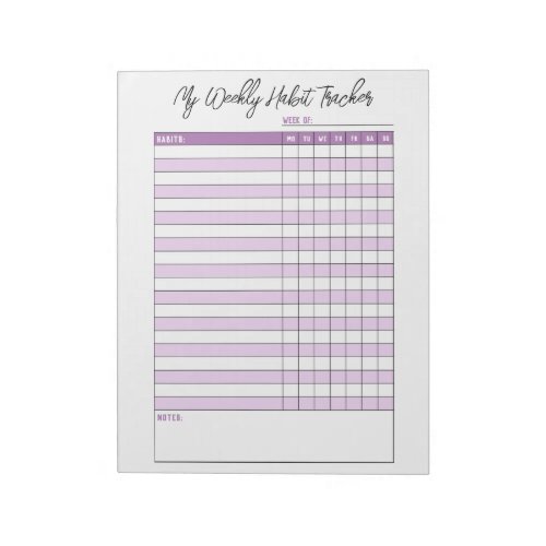 Lavender Purple Weekly Habit Tracker Notepad