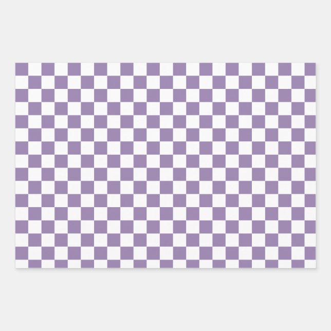 Lavender Purple White Checkered   Wrapping Paper Sheets (Front)
