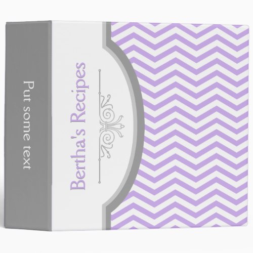 Lavender purple white chevron with frame recipe 3 ring binder