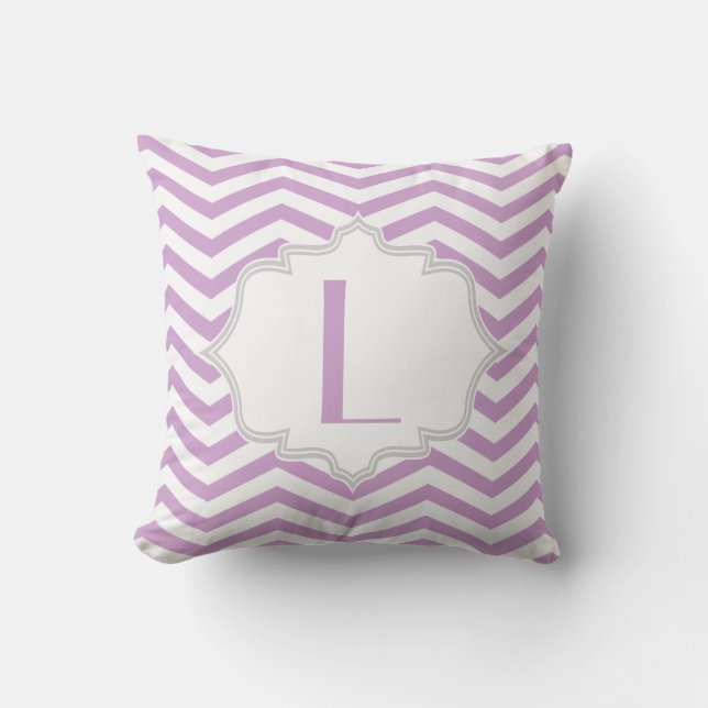 Lavender purple, white chevron zigzag pattern outdoor pillow (Front)