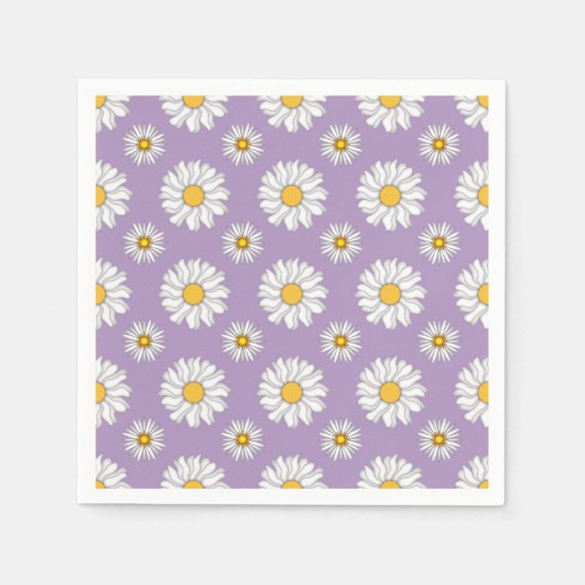 Lavender Purple White Daisy Floral Wedding Paper Napkins (Front)