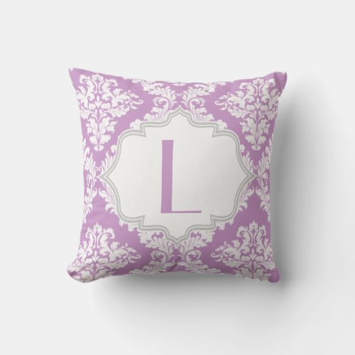 Lavender purple white damask pattern throw throw pillow