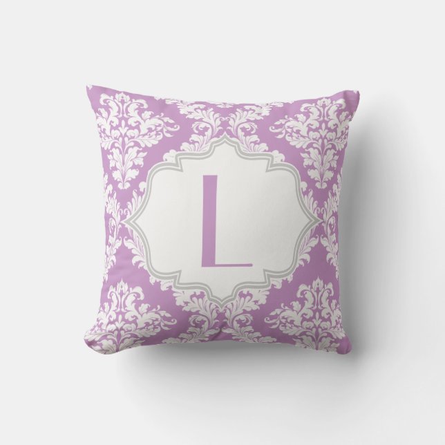 Lavender purple, white damask pattern throw throw pillow (Front)