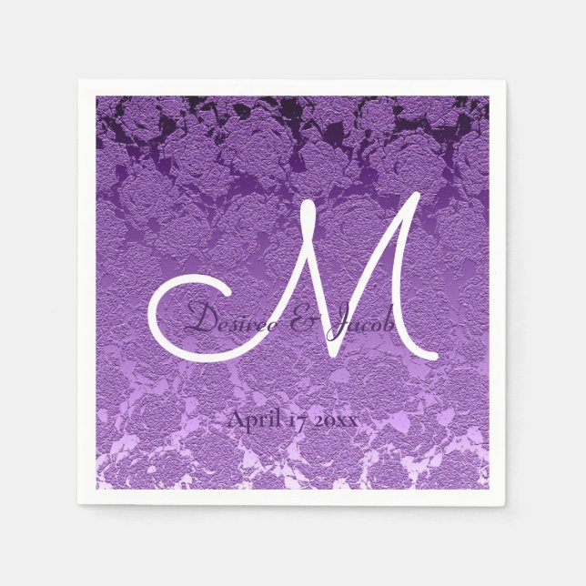 Lavender Purple White Elegant Wedding Monogram Napkins (Front)