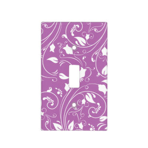 Lavender Purple, White Floral Swirls; Flowers Light Switch Cover